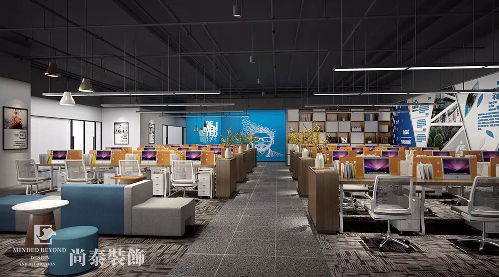 科技公司辦公室開(kāi)放辦公區(qū)裝修效果圖