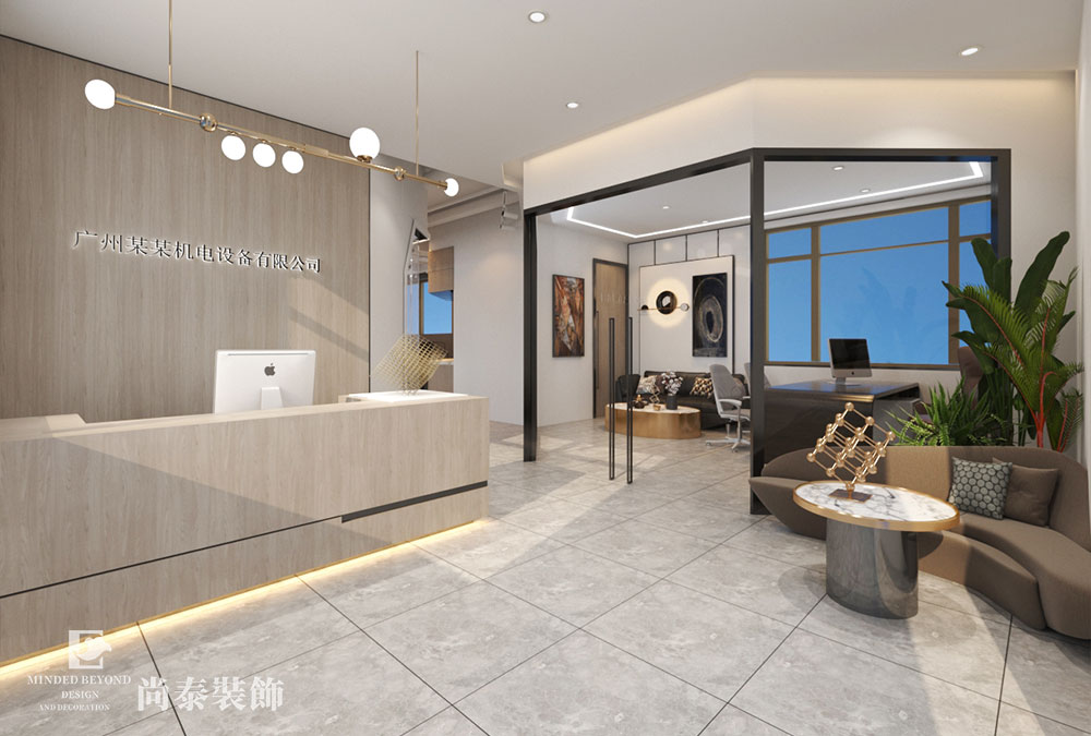 銷售公司現(xiàn)代簡約風格辦公室前廳裝修設計效果圖