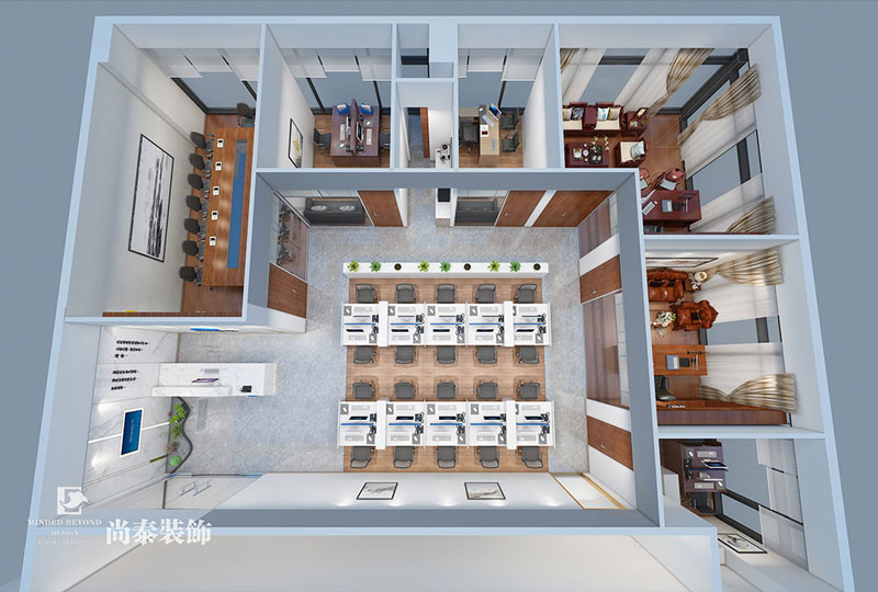 中式風格辦公室裝修設計效果圖